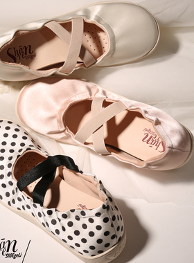 ShānRen 法式复古风内增高交叉绑带芭蕾舞鞋女波点圆头平底单鞋