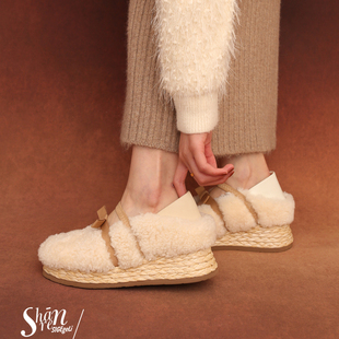 赵露思&许妍款ShānRen厚底两穿羊羔毛单鞋女 厚底内增高毛毛鞋女