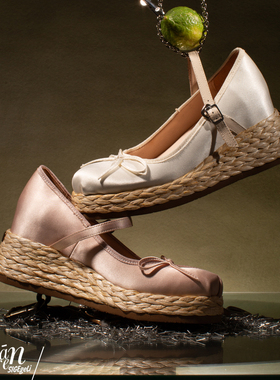 ShānRen 复古风一字扣玛丽珍鞋女厚底松糕跟圆头单鞋法式内增高