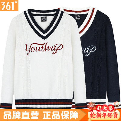 361度女士学院风套头毛衫V领新品