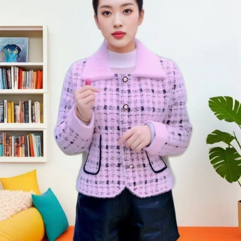 小香风外套水貂绒针织短款