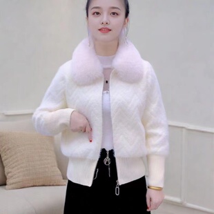 开衫 2025仿水貂毛新款 针织短款 时尚 上衣 外套网红秋冬小个子修身