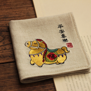 金驹送福小福马年国风刺绣纯棉手帕新年生日礼物男士女士随身手绢
