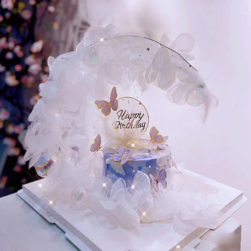 网红月亮船蝴蝶插牌蛋糕装饰配件羽毛纱花甜品台装扮唯美生日派对,节庆用品/礼品,节日装扮用品,淘宝优惠券,粉丝福利购,淘宝优惠卷