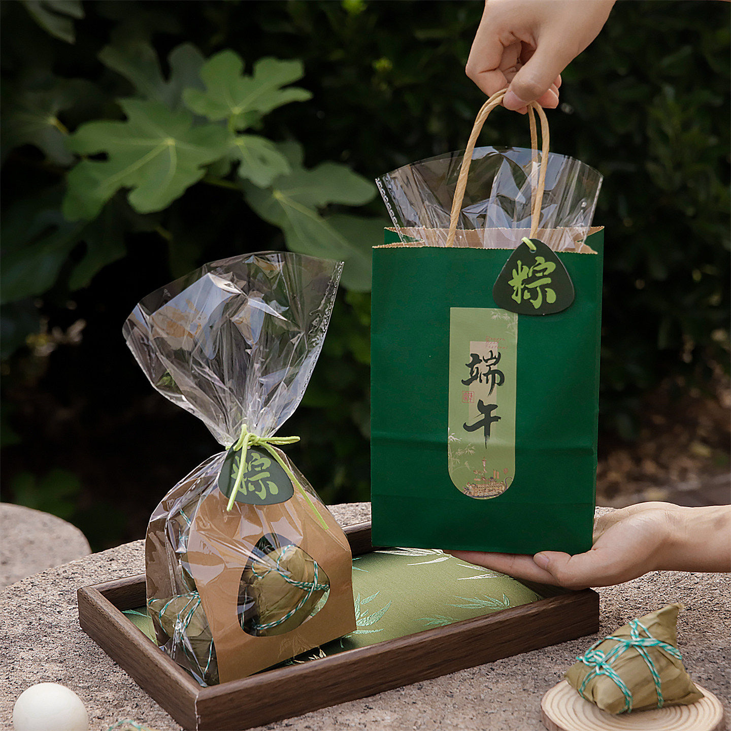 端午粽子礼盒包装牛皮纸粽盒透明扎口袋绿色手提袋私房手工伴手礼