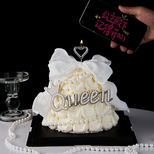 飾擺件珍珠鏈愛心蠟燭烘焙裝 38女神節(jié)女王queen蛋糕裝 扮配件插件
