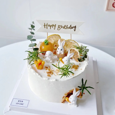 田园小兔子儿童烘焙蛋糕装饰摆件