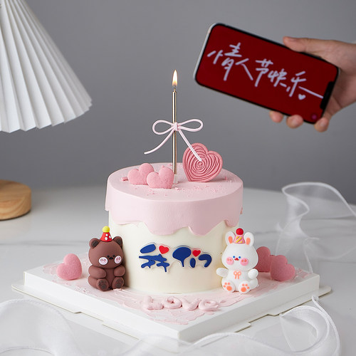 情人节蛋糕装饰软胶小熊小兔摆件