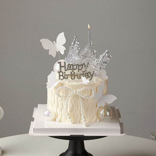 水晶皇冠蛋糕装饰珍珠蝴蝶结摆件