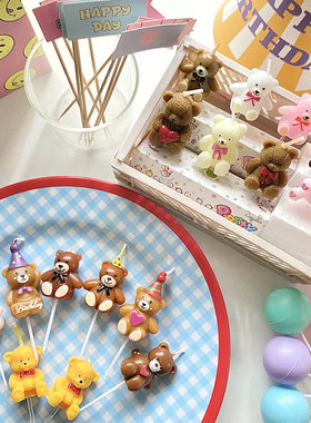 ins韩系小熊生日蜡烛 hbd可爱小熊生日蛋糕蜡烛合集装饰摆件插件