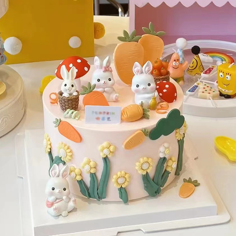 生日蛋糕装饰摆件兔子胡萝卜