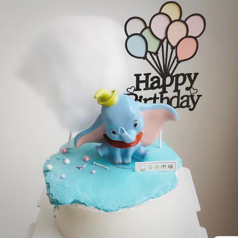 网红小飞象蛋糕装饰摆件大耳朵象粉色小象生日派对装扮插件插牌