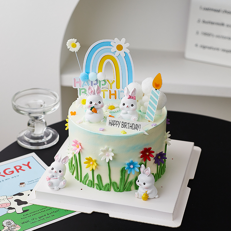 田园风兔宝宝蛋糕装饰摆件小兔子