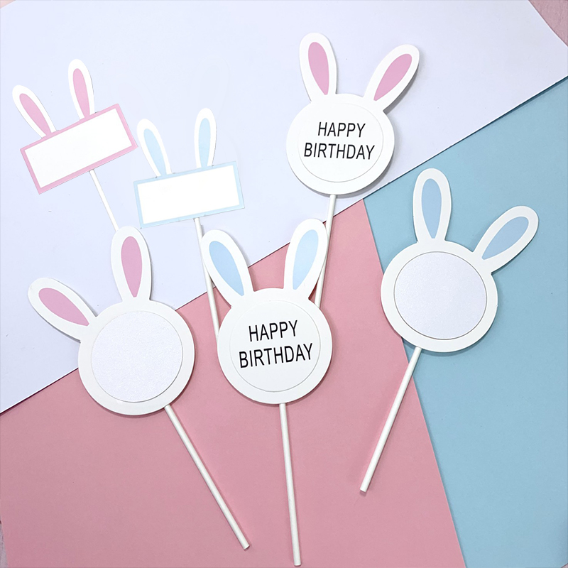 小兔子可写字纸杯蛋糕插牌