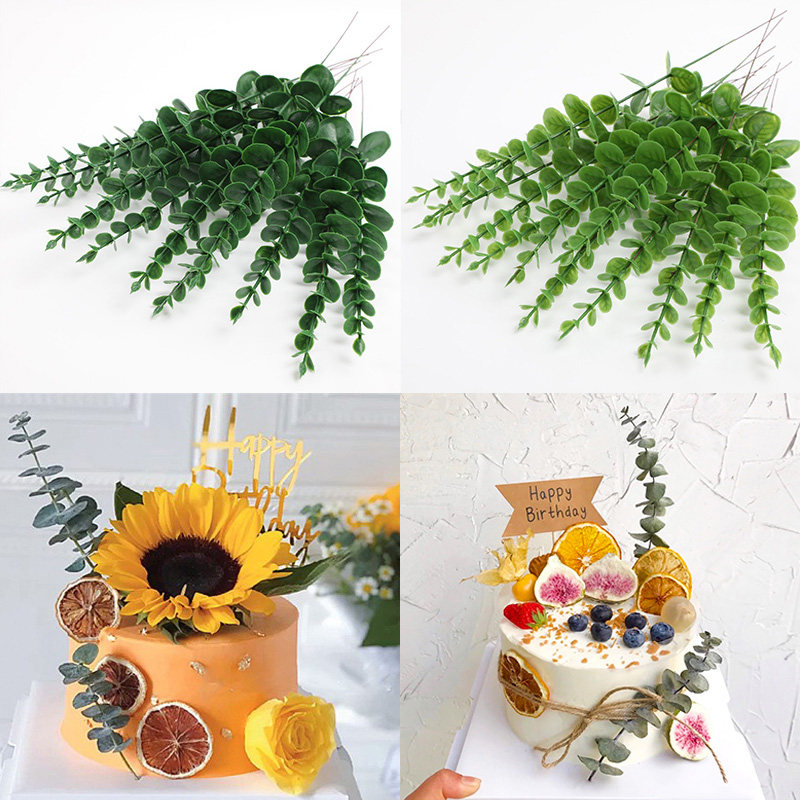 网红文艺森系尤加利蛋糕装饰插件仿真叶子麻绳柠檬片生日烘焙摆件