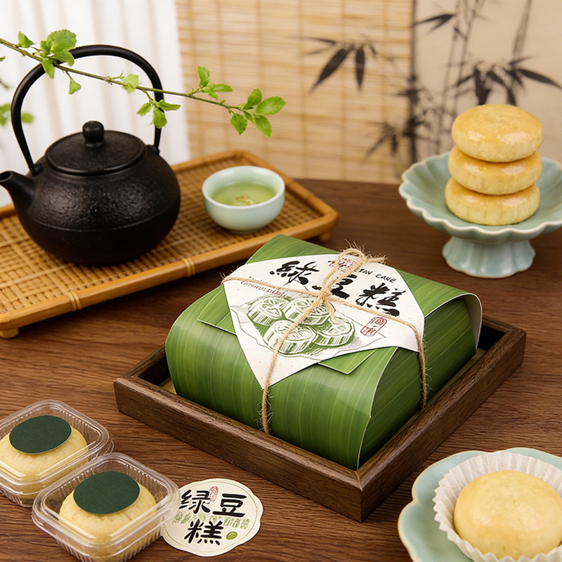 仿粽叶绿豆糕包装盒高档手工冰皮点心烘焙专用春游踏青打包礼品盒