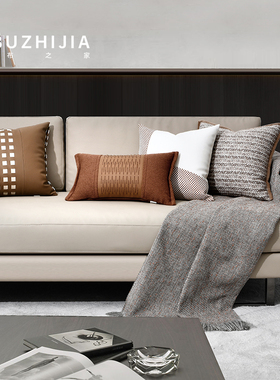 现代简约ins风抱枕高级橙色切割镂空抱枕轻奢高端酒店沙发靠枕