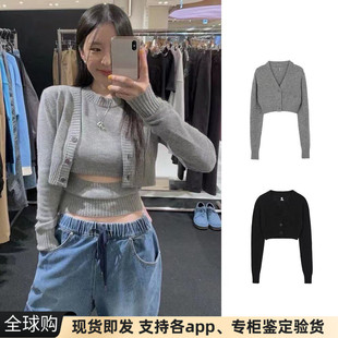 现货正品韩国RR rest recreation短款修身纯色羊毛圆领针织开衫春