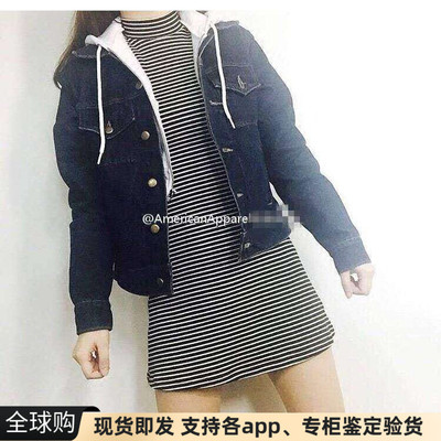 现货美国american apparel AA条纹高领长袖喇叭A字台型连衣裙