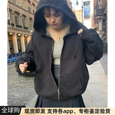 正品brandy melville bm网红纯色宽松加绒拉链连帽衫外套卫衣开衫