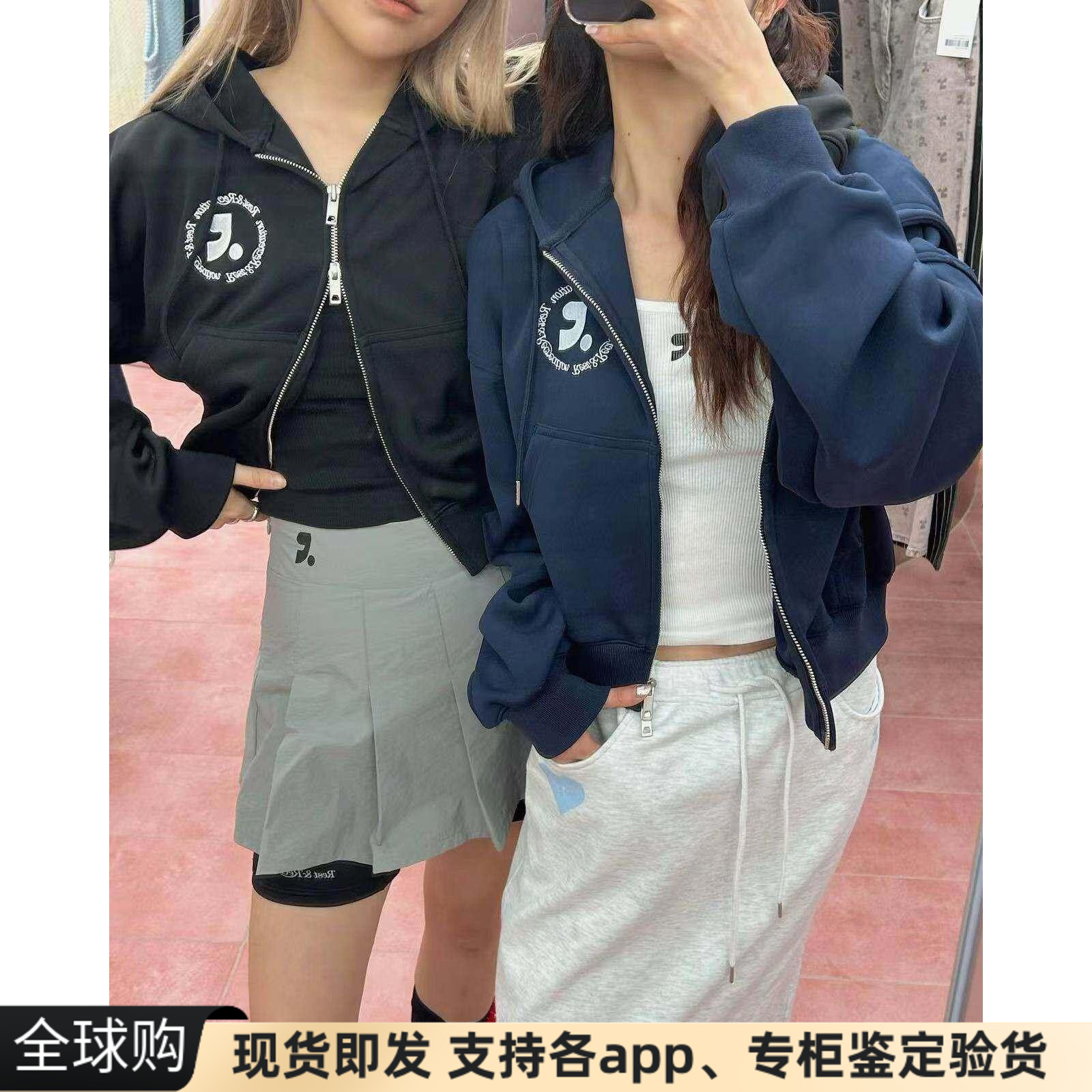 正品现货韩国RR rest recreation印花短款双拉链连帽衫外套卫衣女