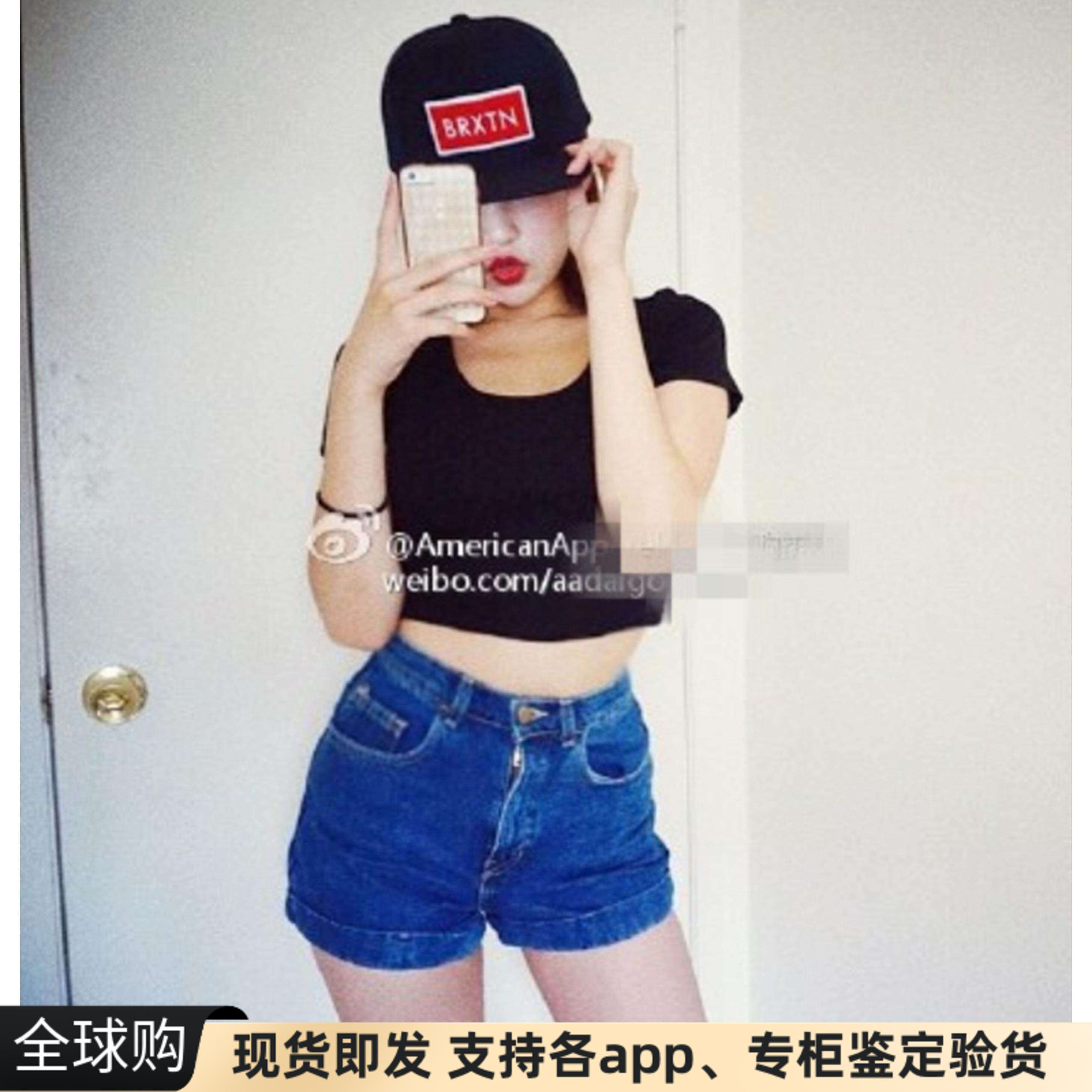 现货正品美国American apparel AA复古水洗包臀高腰牛仔短裤倪妮