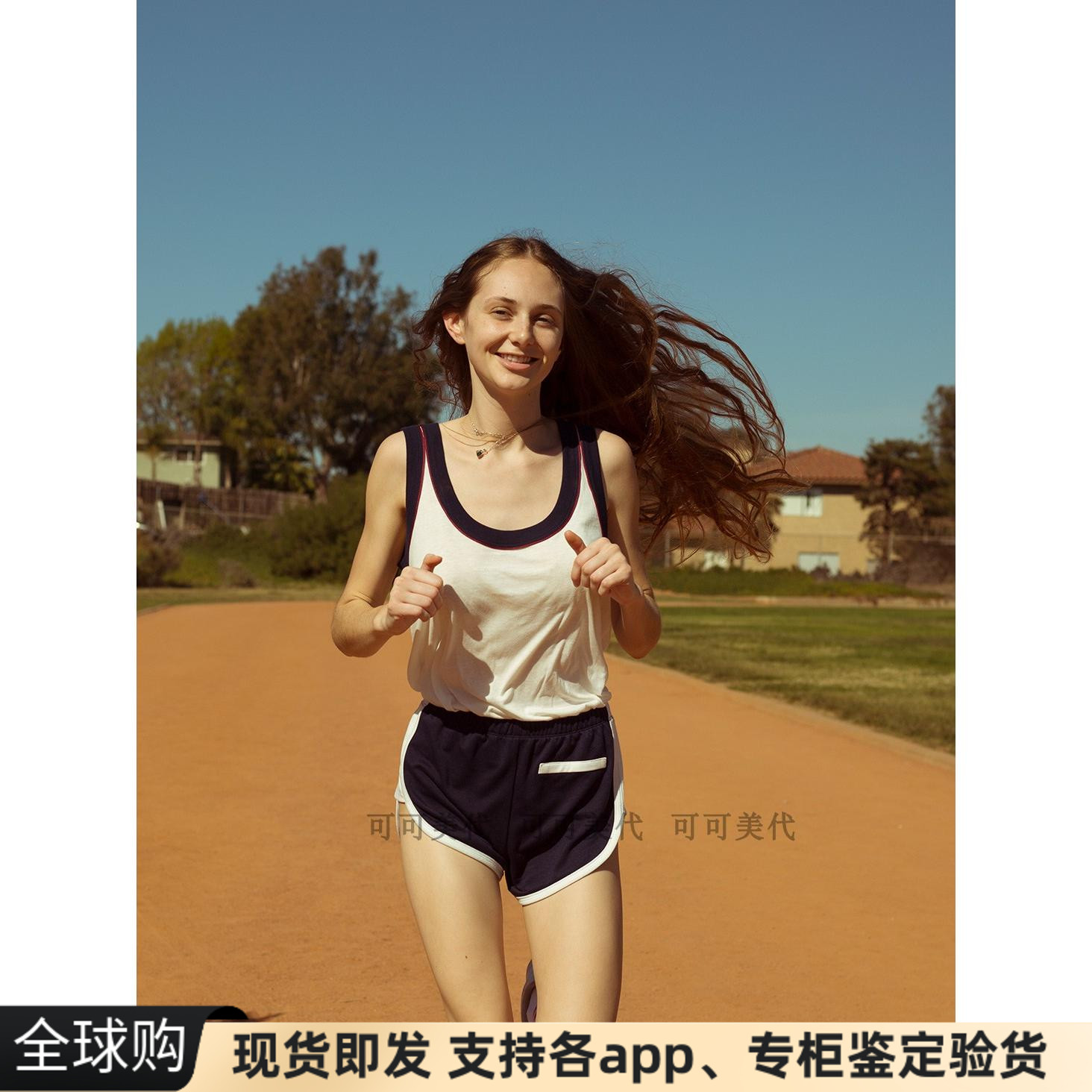 现货美国AA风camp collection复古拼色滚边纯棉休闲运动背心女夏