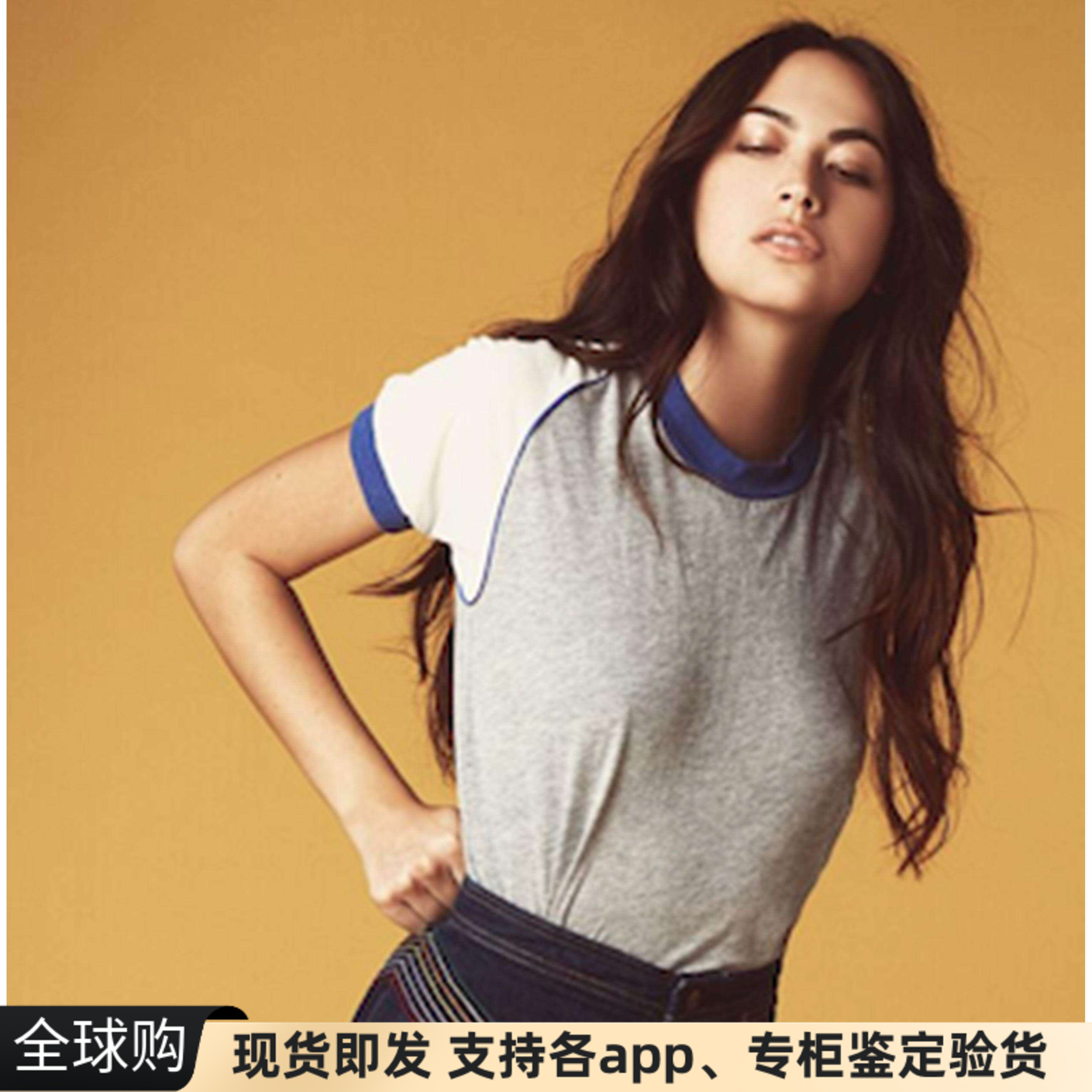 AA男女圆领拼色复古休闲短袖t恤