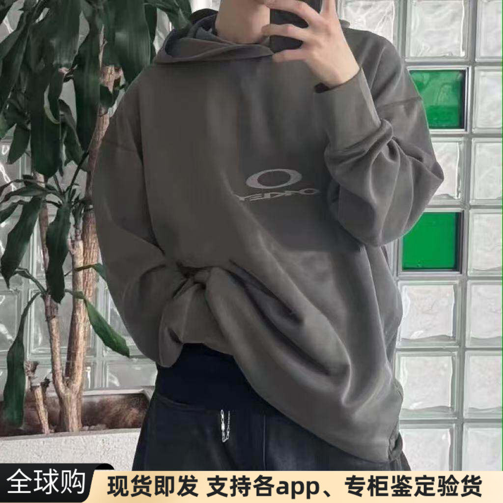 正品日本代购oakley欧克利logo刺绣做旧水洗宽松连帽衫套头卫衣