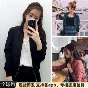 现货美国american apparel AA张智研桃绒面轻薄短款棒球外套夹克