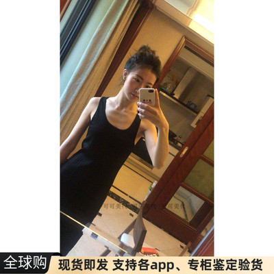 美国aa暗纹坑条针织背心连衣裙