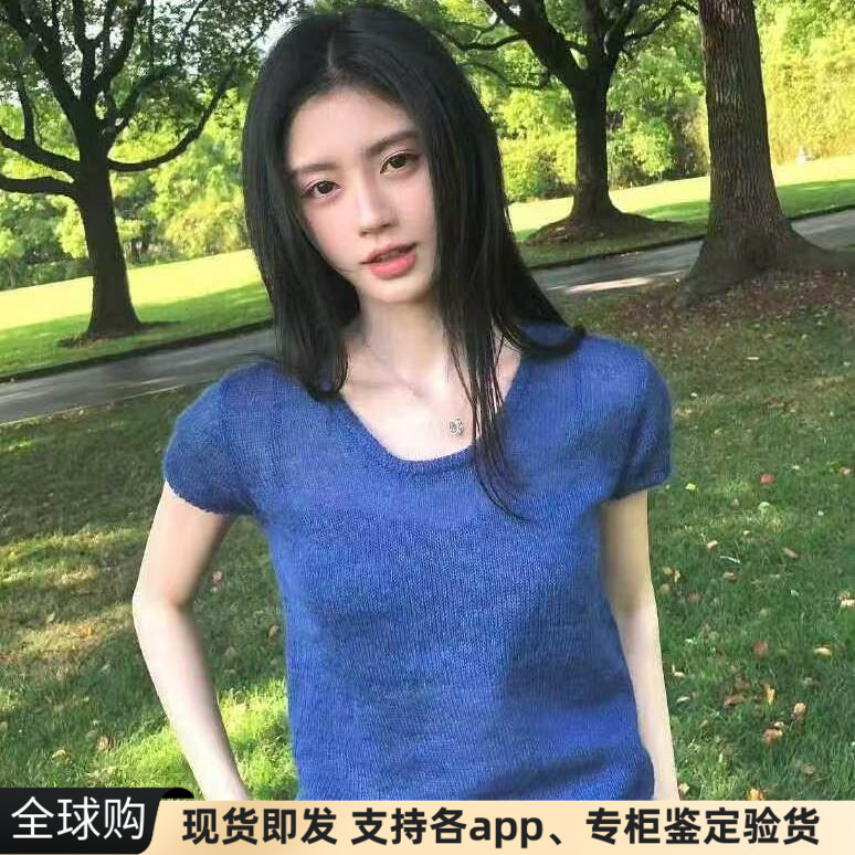 正品现货韩国low classic鞠婧祎半透圆领宽松气质针织t恤上衣