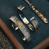 巴赫工作室国家非遗古法铁翦金工艺满雕24k金青铜纹饰手镯男手环