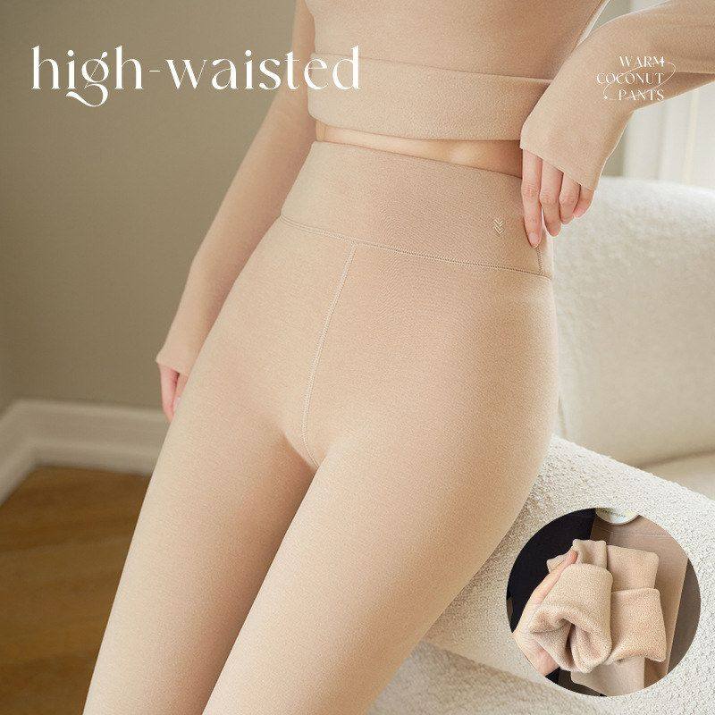 88060#秋冬新款高腰超厚加绒粉底液椰绒绒弹力收腹保暖裤打底裤女
