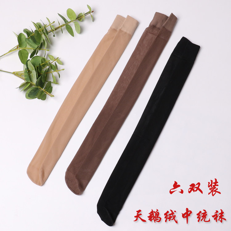 六双装脚尖透明不下滑小腿中统袜