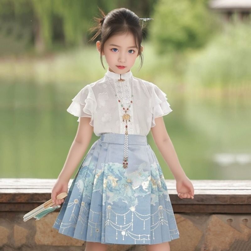 马面裙女童夏季短袖套装中国风夏