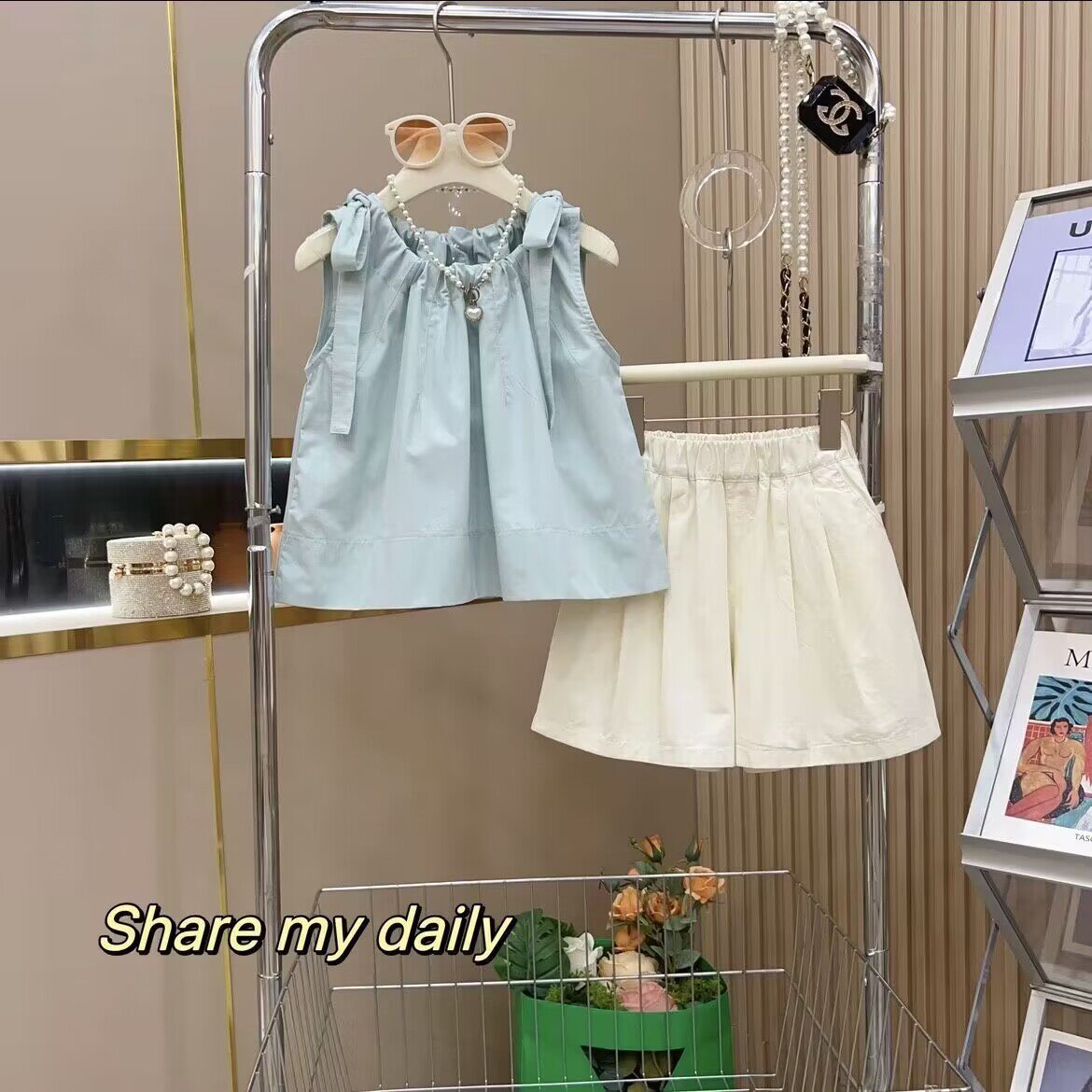 女童吊带背心短裤套装夏季2025新款多巴胺娃娃衫上衣甜美两件套潮
