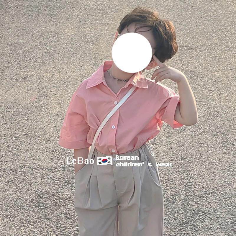 韩国童装男童百搭短袖粉色衬衫春夏季新款洋气时髦儿童宝宝上衣潮