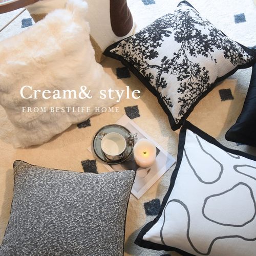 黑白抱枕PP棉卧室简约现代高端