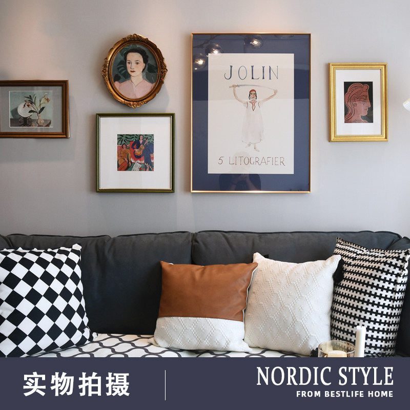 美式北欧高端装饰画复古客厅欧式挂画轻奢沙发背景抽象组合挂画