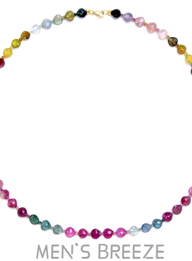 新款复古彩色天然碧玺石项链