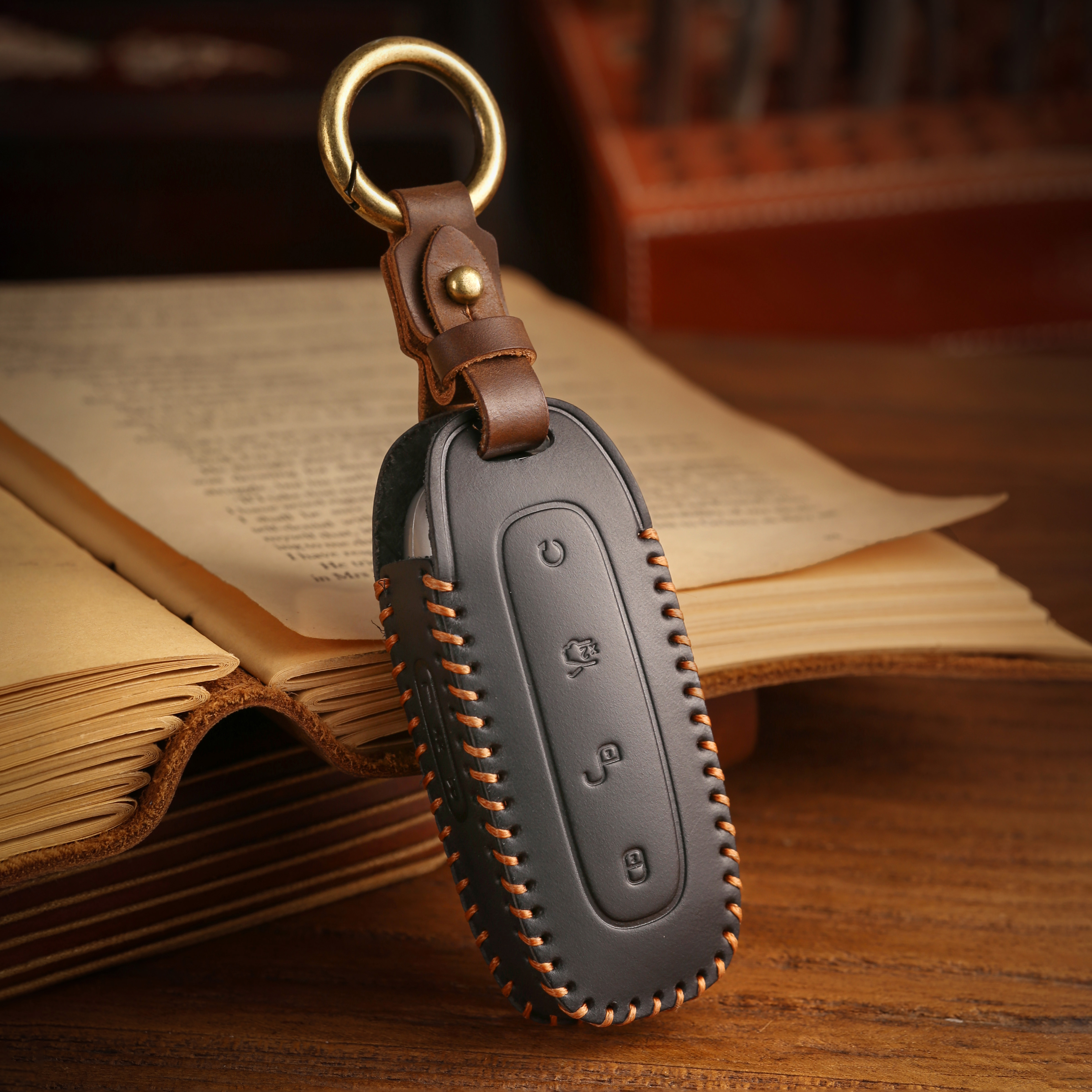 头层牛皮腾势官方手工定制钥匙套