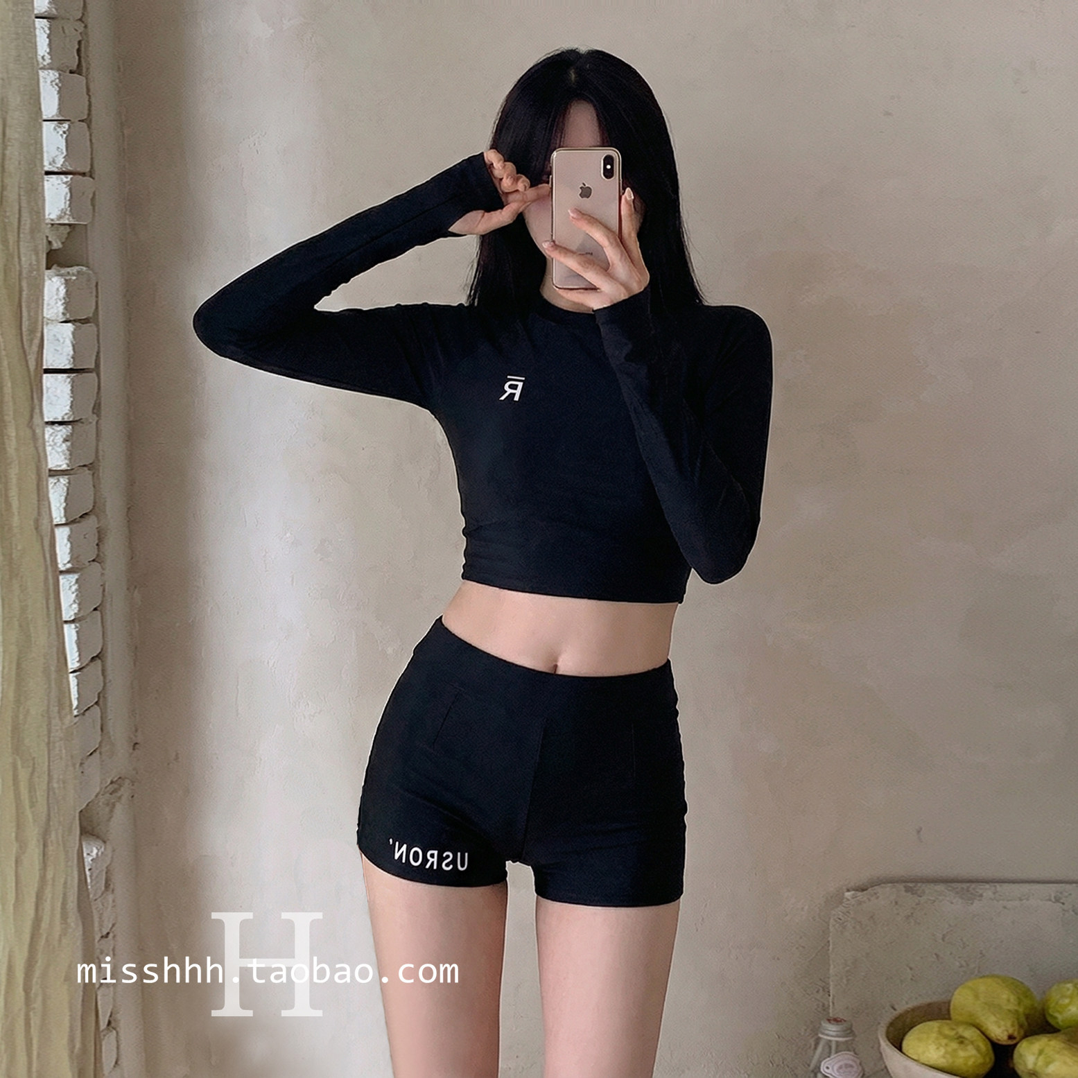 小胸遮肚显瘦高腰长袖分体泳衣女