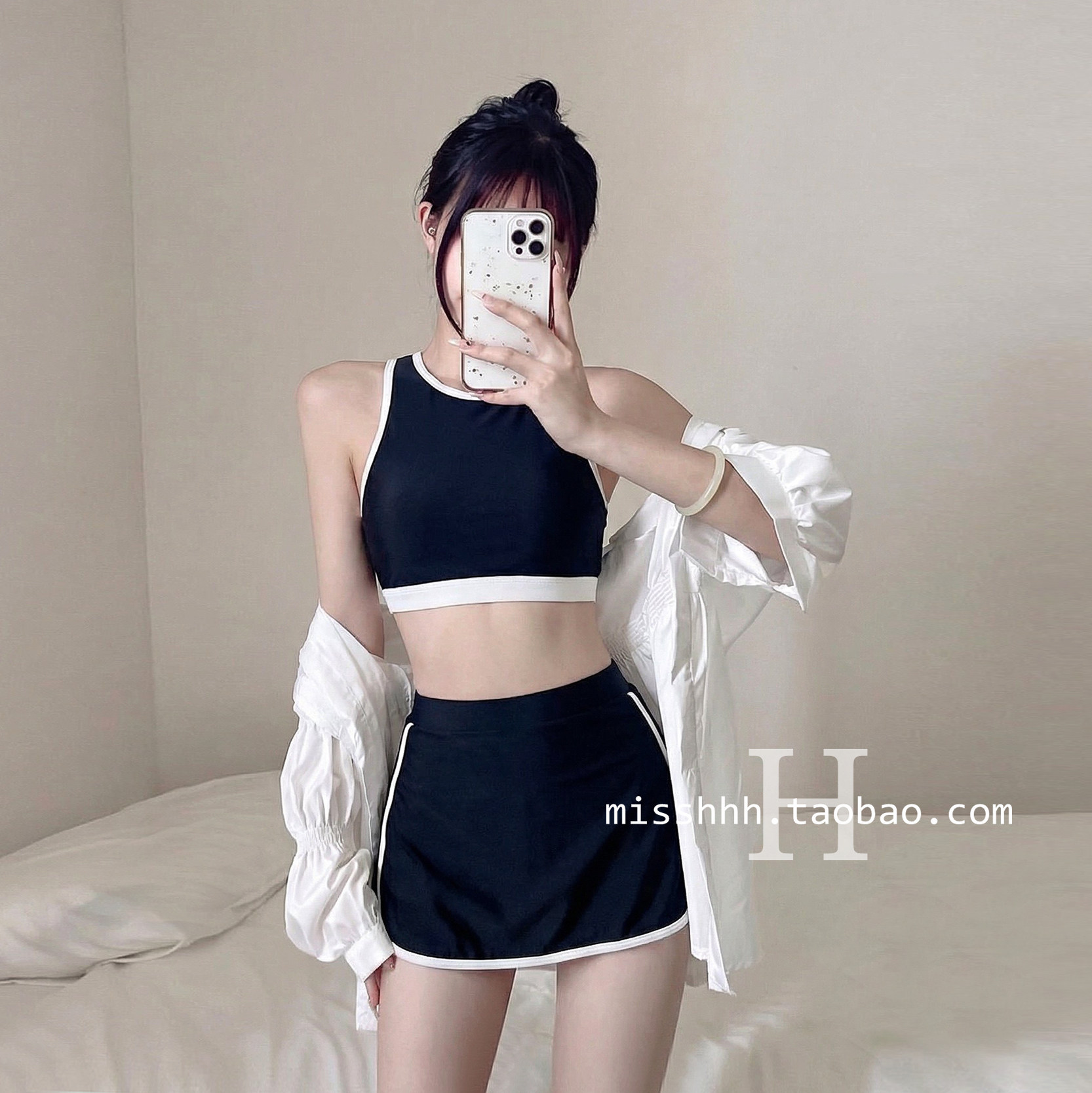 泳衣女赫本风2026运动学生小胸分体高腰裙式保守显瘦遮肚温泉泳装