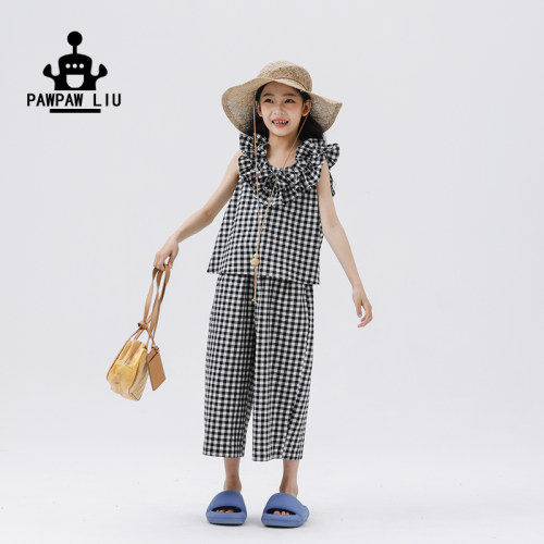Paw家原创女童文艺黑白格子套装