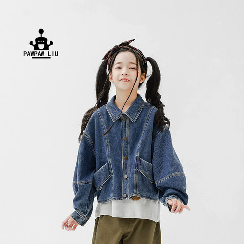Paw家原创女童灯笼袖蓝牛仔外套