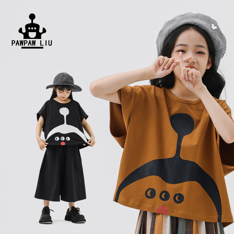 Pawpaw Liu原创设计男童短袖T恤儿童新品女童夏装可爱小怪兽上衣