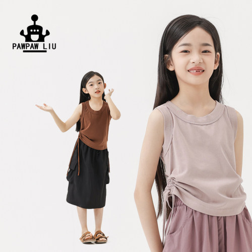 paw家原创夏季女童文艺抽绳背心
