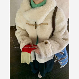 羊毛外套1082 几多芝MUCHZHI 草莓慕斯少女风圈圈羊羔毛中长款