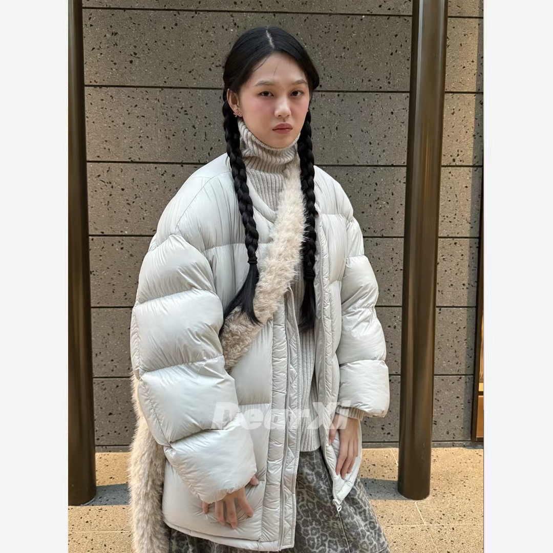 几多芝MUCHZHI  90白鸭绒泡芙时髦加厚面包保暖无领羽绒服5812#